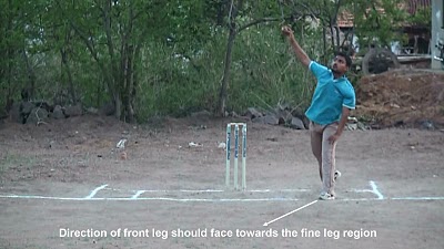 Leg break bowling – Position of front leg